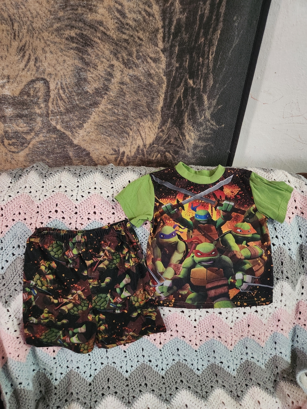 Nickelodeon Ninja Turtles Green Black Short Pajama Set
